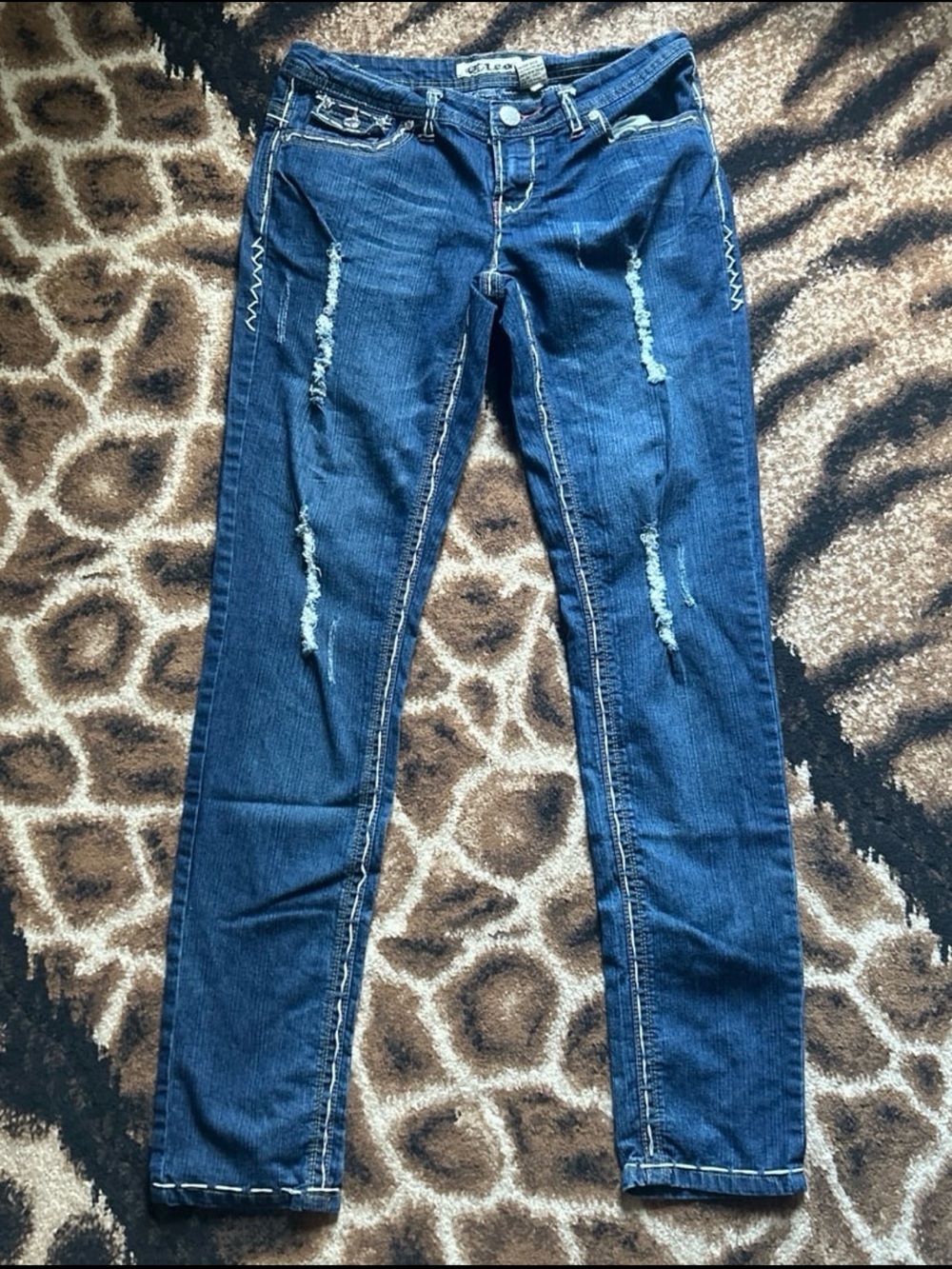 cleo Skinny Distressed Dark Blue Jeans